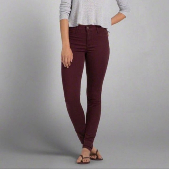 Abercrombie & Fitch Denim - Abercrombie & Fitch Mid Rise Super Skinny Burgundy Jegging Stretch Jeans 24 AF
